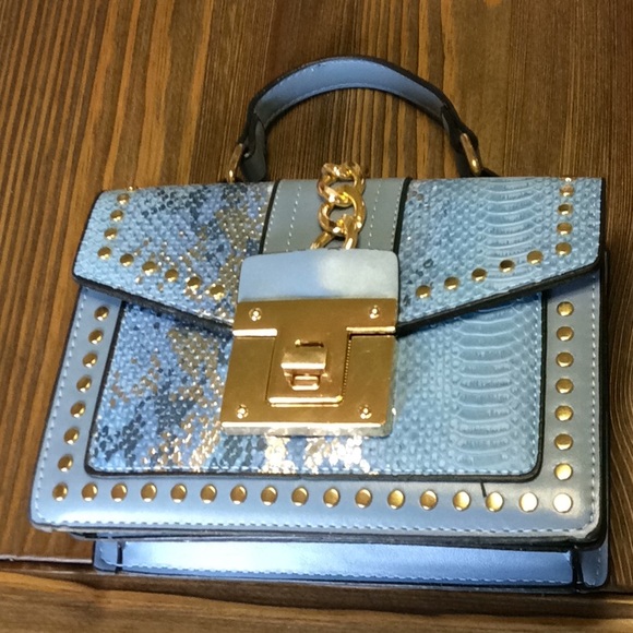 FINAL SALE PRICE NWOT Snakeskin Studded Satchel Handbag - Picture 1 of 9